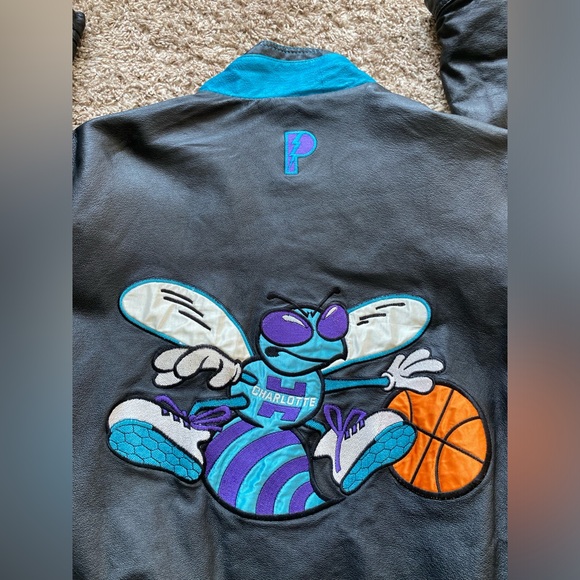 Vintage 1990’s NBA Charlotte Hornets Pro Player Leather Jacket Men’s Size SMALL - Picture 9 of 16